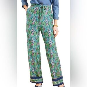 Talbots Wide Leg Pants Branching Floral Sz Large Petite Green Multi
